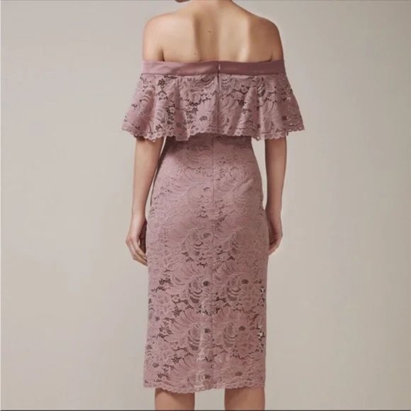Keepsake The Label Blush Star Crossed Off Shoulder Lace Midi Dress S Mauve Pink - Picture 4 of 15